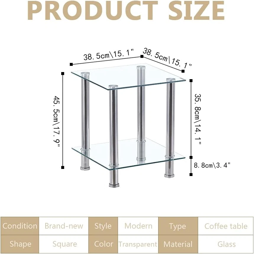 Tavolino Al Secondo Piano Tavolino Quadrato in Vetro Divano Testa Camera Da Lett - Immagine 3 di 4