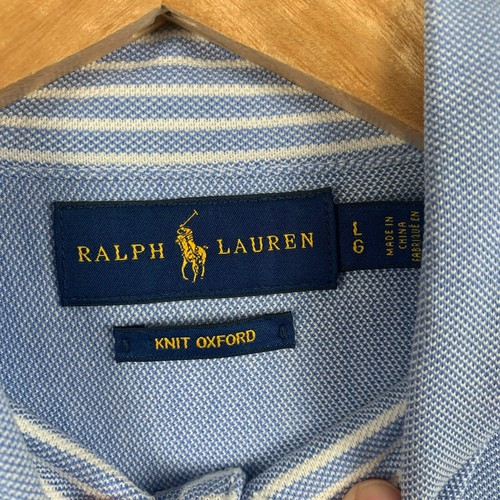 RALPH LAUREN Shirt Mens L Blue Knit Oxford Cotton Long Sleeve Button Up - Picture 7 of 10