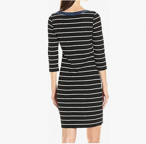 Tommy Hilfiger Size 4 Black White Stripe Rayon Blend Knit Boardwalk Sheath Dress - Picture 2 of 6