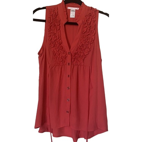 Free 2 Luv Blouse Sleeveless V-Neck Terra Cota 100% Polyester Size Medium - Picture 1 of 9