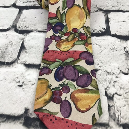 Lands End 100% Silk Tie Fruit Print Design NWT - Picture 2 of 5