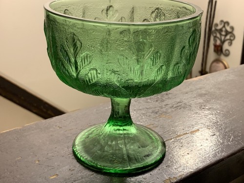 1978 FTD Vintage Green Leaf Art Glass Pedestal Candy Dish - Picture 6 of 10