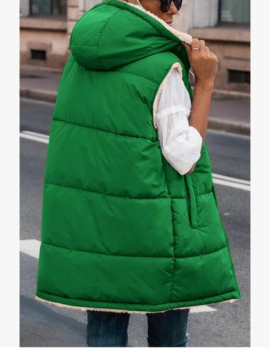 Pretty Garden Long Puffer/Sherpa Lined Vest SZ S Green Reversible Winter NWT - Picture 2 of 14