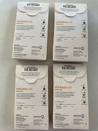 Last 4 Boxes of STARBUCKS VIA VERANDA BLEND INSTANT COFFEE Blonde Roast 12 Pk Ea - Picture 3 of 8