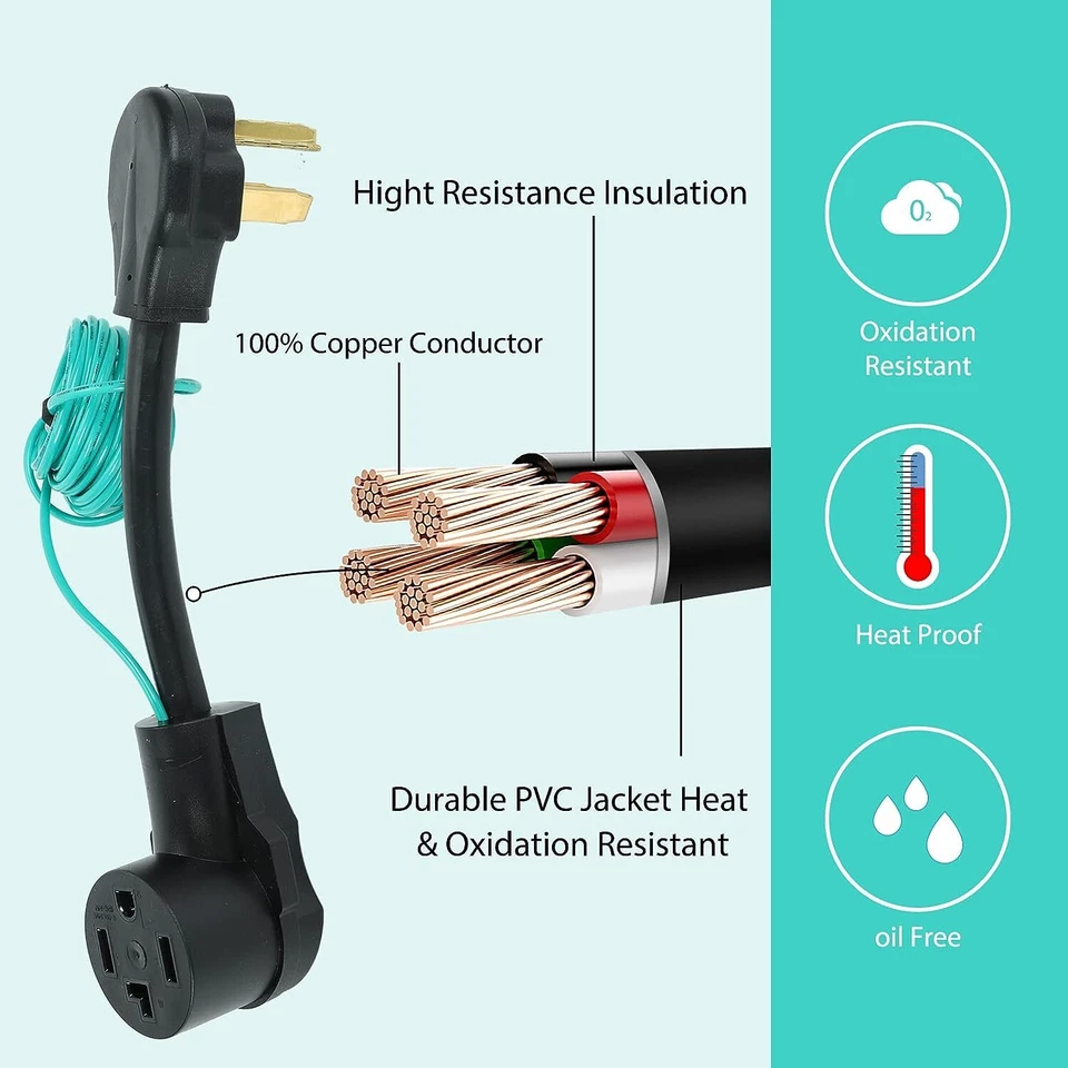 30A w/Green Ground 12" Safety Dryer Plug Adapter Cord Wire NEMA 10-30P to 14-30R - Image 2 of 4