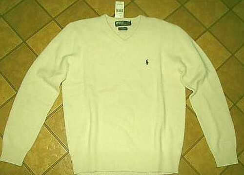 Suéter Ne Polo Ralph Lauren Corderos Lana Crema Cuello en V S Pequeño Azul Marino Poni - Imagen 1 de 2