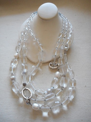 Silpada Sterling Glass Pearl Agate Bead "White Heat" Necklace N1789 RE47 - Picture 4 of 6