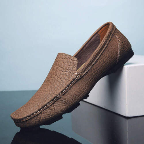 Men's Leather Shoes Hand Stitched Slip On Loafers Round Toe Flat Heel Plain Shal - Picture 21 of 26