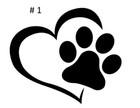 Heart with paw print dog decal sticker for DIY 8" Glass block