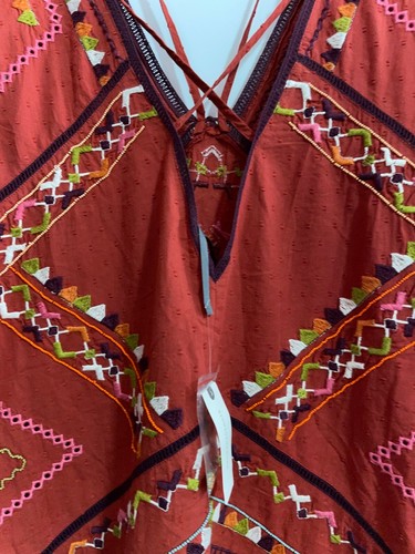 Anthropologie Women’s Embroidered Mini Dress size L NWT V-Neck Cotton - Picture 11 of 14