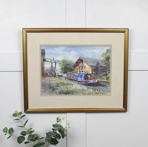 Acuarela Original Barco Estrecho. Bretton Wharf, Market Drayton. Sheila Webster.