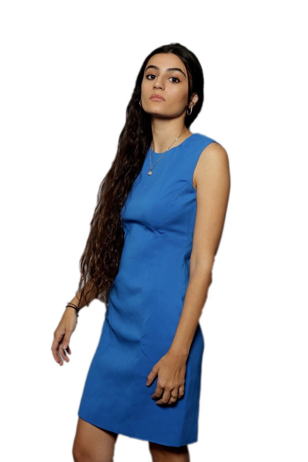 Versace abito tubino tubino a matita al ginocchio blu royal grande cerniera oro tg 38 2016