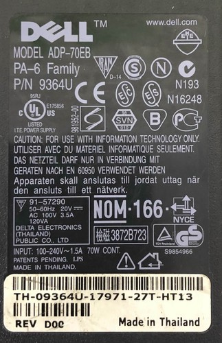 OEM Dell PA-6 Power Adapter, ADP-70EB, 9364U,  AA20031, 4983D, 70W 20V 3.5A - Picture 3 of 4