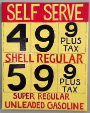 Replica 1970's Shell Gasoline Price Sign Service Station 20"x16" Handmade Canvas