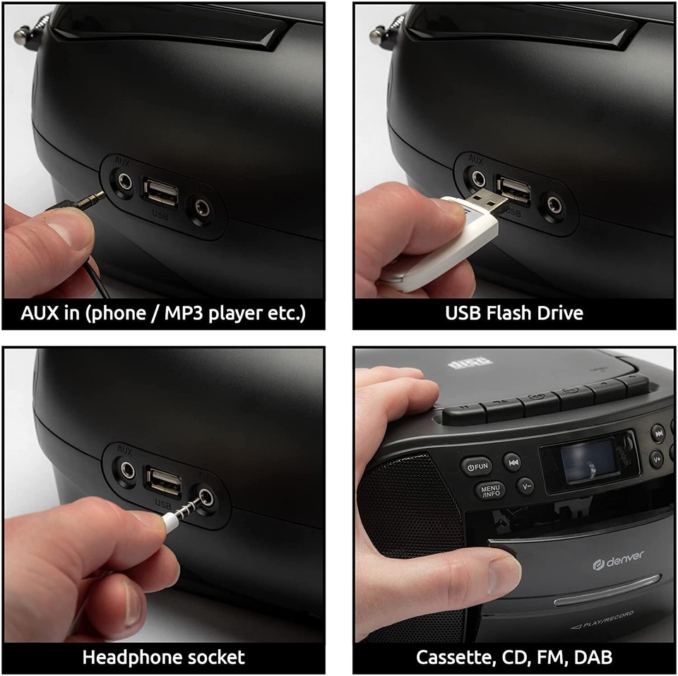 DAB+ Boombox CD Player Cassette USB Remote Control, Clock with Dual