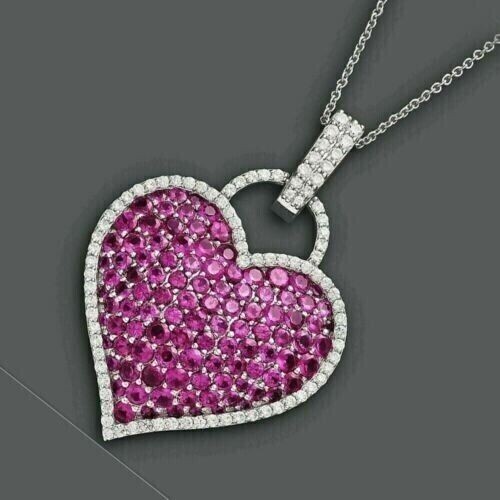 2Ct Round Cut Lab-Created Pink Ruby Cluster Heart Pendant 14K White Gold Plated - Bild 1 von 5