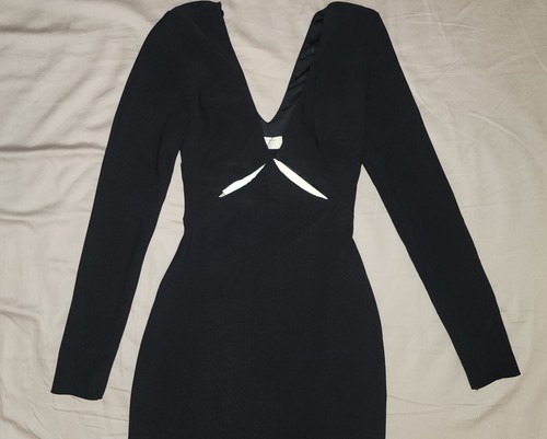 NEW BEC + BRIDGE Cut Out V-Neck Midi Long Sleeves Black Dress Size 2 - Picture 3 of 11