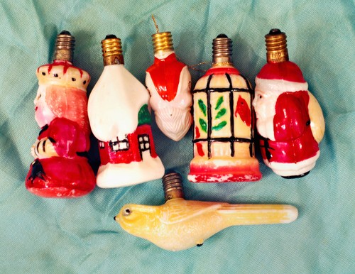 6 Antique Vtg FIGURAL Milk Glass C6 Xmas Light Bulbs FANTASTIC PAINT Untested - Picture 2 of 5