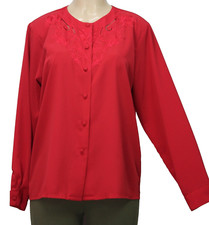 Vintage Yves St Clair Women's Blouse Long Sleeve Embroidered Red Size 14