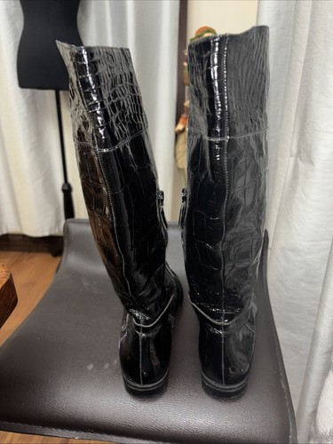 ALEX MARIE Womens Blake Croc Embossed Black Patent Leather Ridding Boots SZ 8.5M - Picture 3 of 10