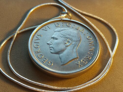 1937 SILVER English Crown Pendant on a .925 24" Silver Chain. 38mm KGVI - Picture 3 of 8