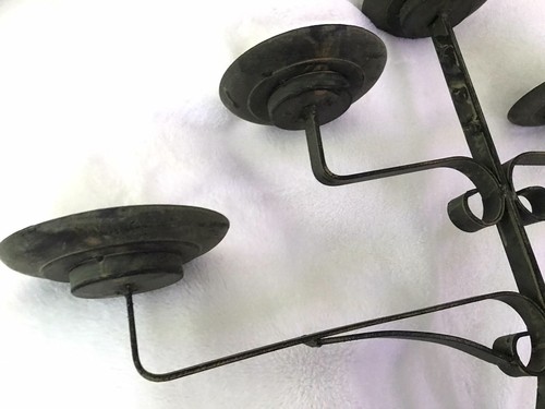 Vintage Black Wrought Iron 5 Arm Candle Holder Large Table - Picture 4 of 10