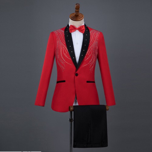 Set completo uomo strass ricamo giacca formale e pantaloni cappotto matrimonio 2 pezzi - Foto 16 di 16