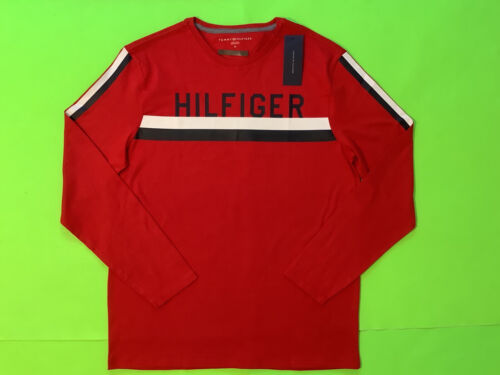 New TOMMY HILFIGER Men’s Long Sleeve T-Shirt MEDIUM Red w/White, Blue Cotton