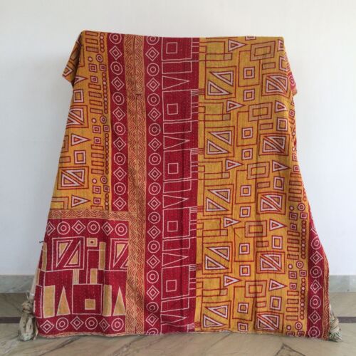 Quilt Coverlet Blanket Kantha Quilt Indian Reversible Vintage Bedding Bedspread - Picture 16 of 33
