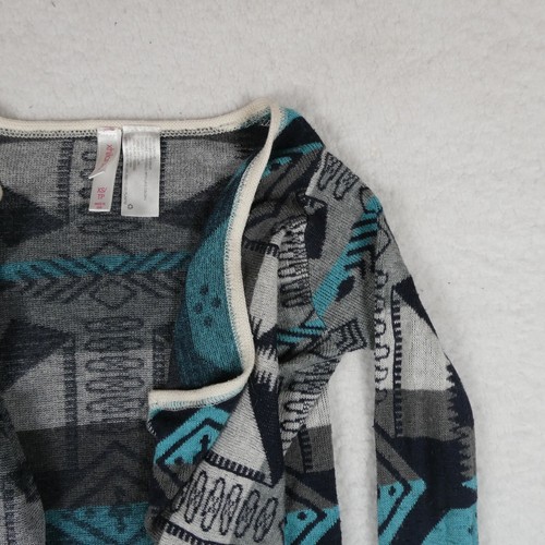 Xhilaration Cardigan Girls Size X-Small Gray/ Teal Aztec Print Made in USA - Picture 5 of 17