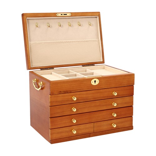5-Layer Large Wooden Jewelry Storage Box Ring Necklace Organizer with 4 Drawers - Picture 13 of 22