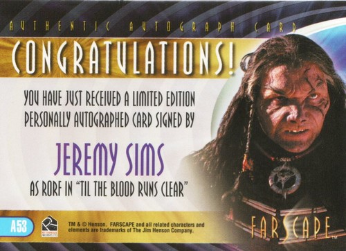 Farscape Through the Wormhole Auto Autograph A53 Jeremy Sims as Rorf - Picture 2 of 2