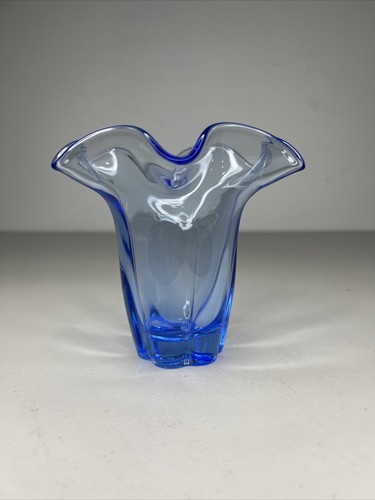 Vintage Duncan Miller Tiffin Round Crimped CANTERBURY Copen Blue? Vase - Picture 3 of 6