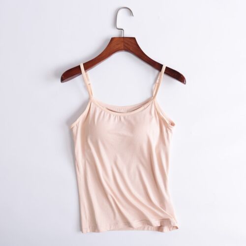Womens Camisole with Built in Shelf Bra Spaghetti Strap Vest Tank Top Adjustable - Picture 7 of 35