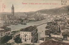 1902 VERONA L’Adige before the construction of the walls panorama Postcard