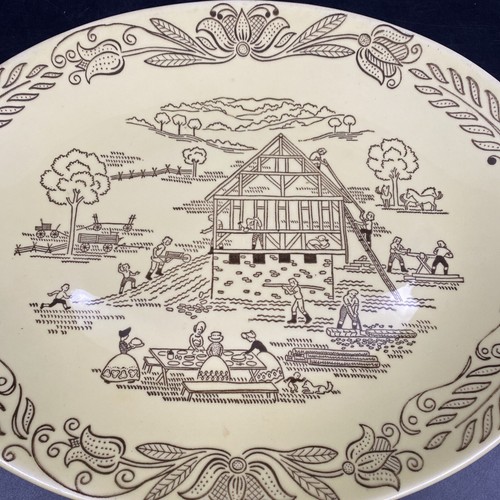 Vintage Old Dutch Amish Barn Raising Building Yellow China Porcelain Platter - Picture 2 of 5