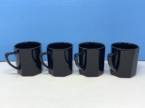 Set 4 Jack Lenor Larsen Mikasa Obsidian Black Terra Nova Coffee Mug Cup Vintage - Picture 12 of 12