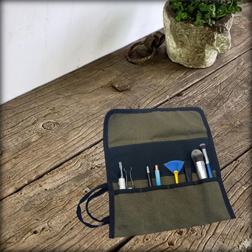 Green Roll up Canvas Tool Bag Office Desk Supplies Organizer Portable Tool Bag S - Picture 16 of 22