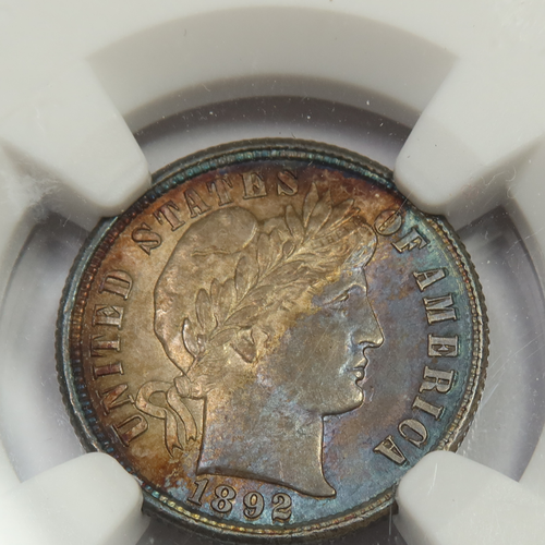 1892 P NGC UNC Details - TONED Silver Barber Dime US Coin #47390B - Picture 2 of 6
