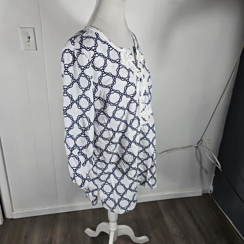 Basic Editions Wms Sz XXL White Blue 100% Cotton  Pullover Shirt  R11 - Picture 13 of 23