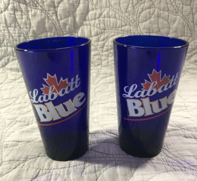 LABATT BLUE Pint Beer Glass Cobalt Blue Libbey Made USA 16oz Pair of ...
