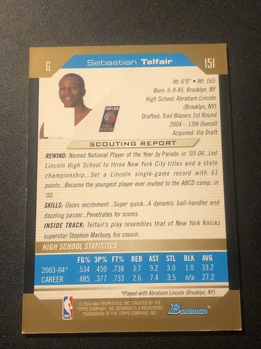 2004-05 Bowman Draft Gold Sebastian Telfair #151 Rookie RC - Picture 2 of 2