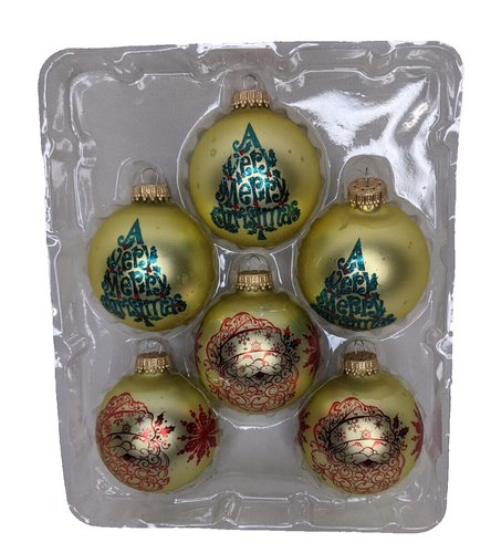 Exclusivos adornos de bola de vidrio de diseño Krebs 6 adornados brillo Santa A muy - Imagen 1 de 4