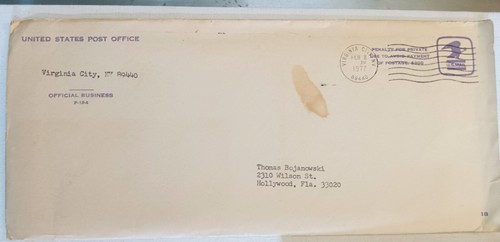 Virginia City Nevada 1977 Storey County Turismo FDC Ruth V. Elkin Postmaster - Imagen 3 de 5