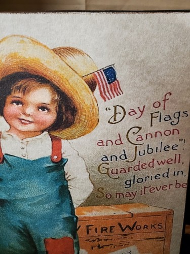 PRIMITIVE ANTIQUE VINTAGE COLONIAL STYLE CLAPSADDLE JULY 4TH GIRL FIREWORKS SIGN - Picture 5 of 8