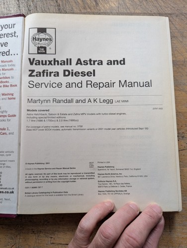 Vauxhall Astra Mk4 & Zafira (Diesel) Haynes Workshop Manual 1998-2000 - Picture 2 of 8