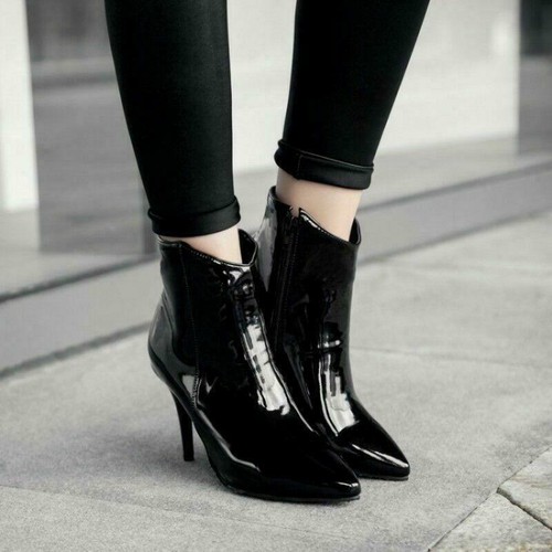 Womens Pointed Toe Patent Leather Ankle Boots Stiletto Heel Party Shoes Pumps - Bild 2 von 13
