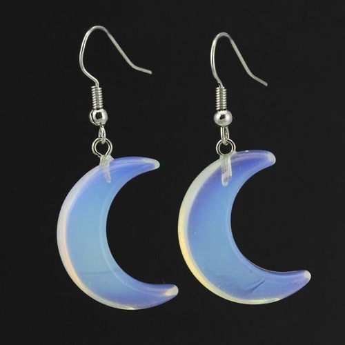 Natural Healing Crystal Quartz Amethyst Crescent Moon Stone Women Girls Earrings - Picture 22 of 29