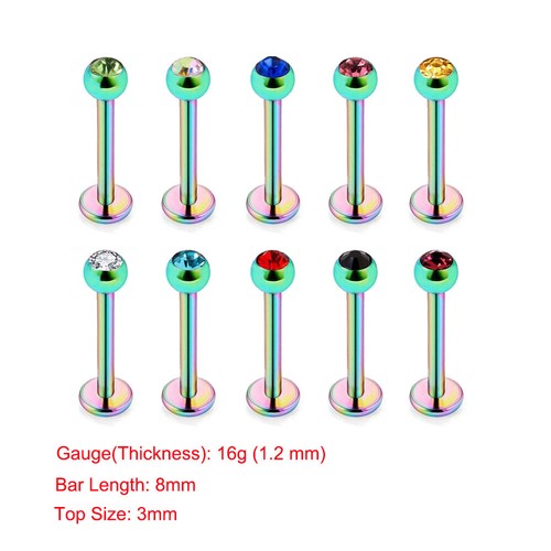 4-24Pcs Gem Labret Monroe Lip Ring 16G Surgical Steel Helix Cartilage Piercing - Picture 27 of 45