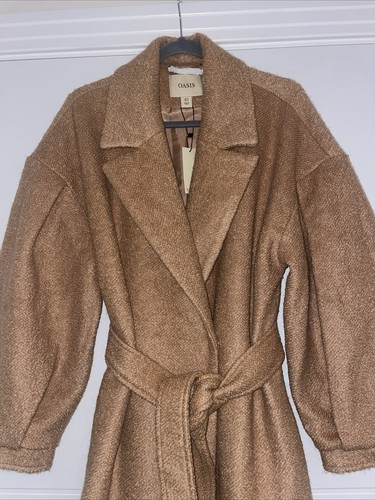 Oasis Camel Wool Mix Balloon Sleeve Belted Coat Plus Size 16 Winter Stylish Fash - Picture 3 of 8